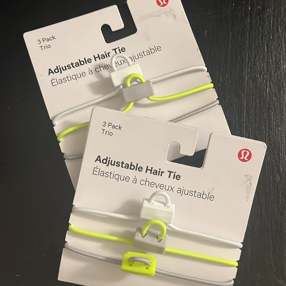 Lululemon adjustable hair ties, set of 2 (6 ties) green, white, grey
